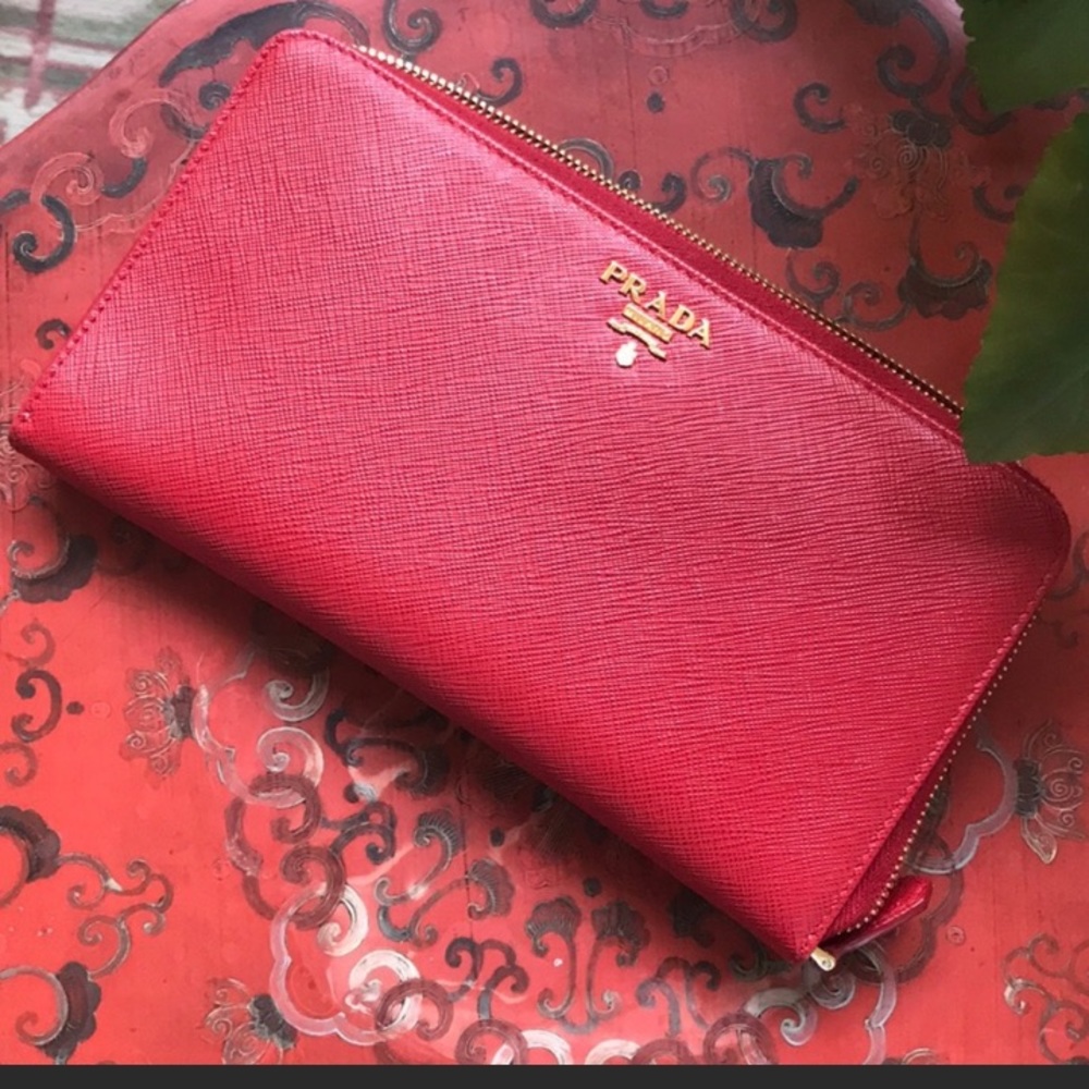 Authentic Prada Red Saffiano Leather Wallet Clutch
